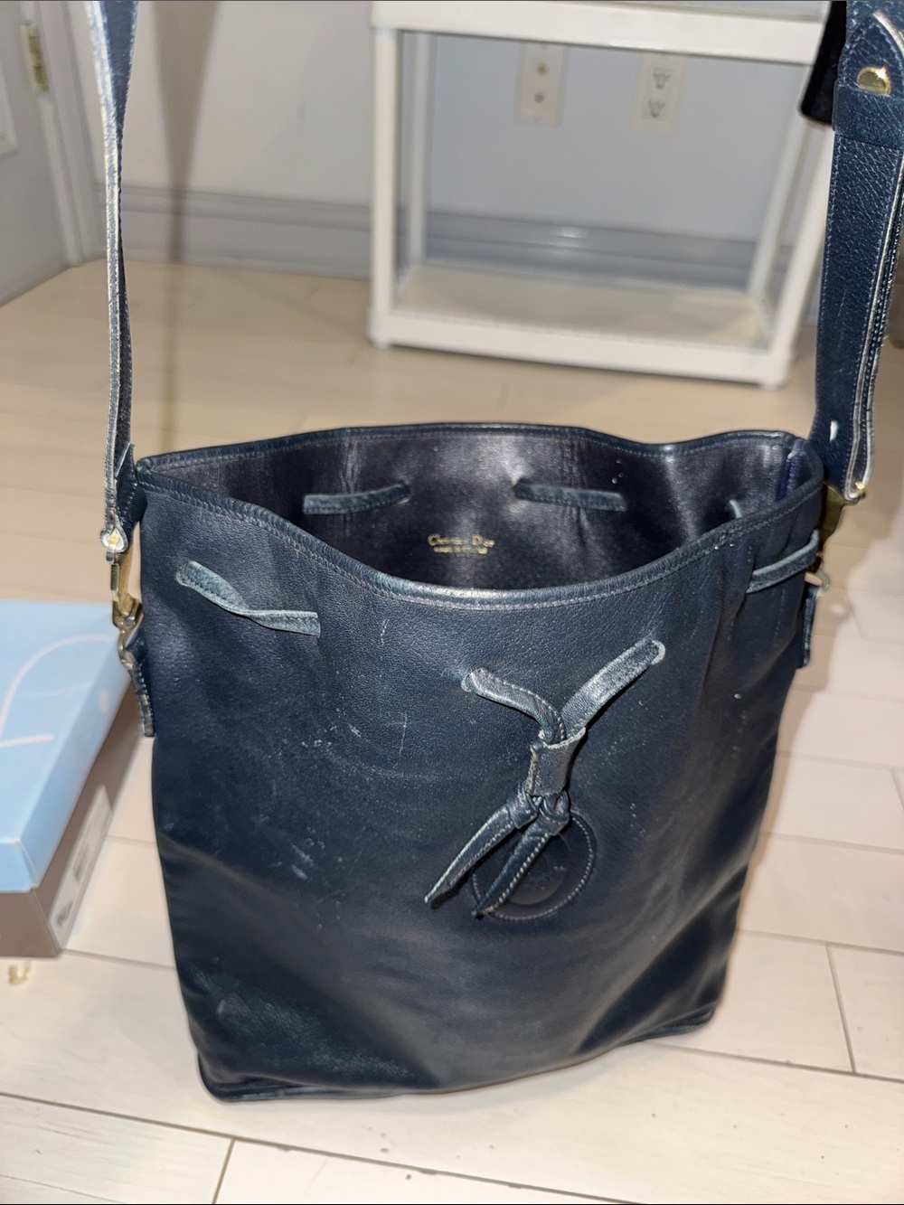 Christian Dior Leather Drawstring Bucket Bag